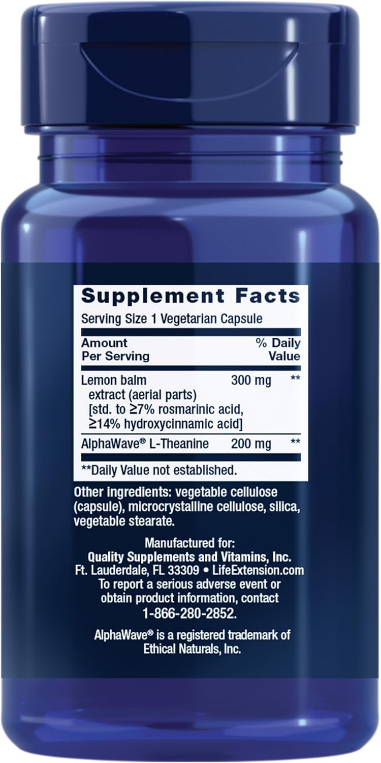 Life Extension Enhanced Stress Relief – Lemon Balm Extract & L-theanine – Stress Support Supplement – 30 Capsules
