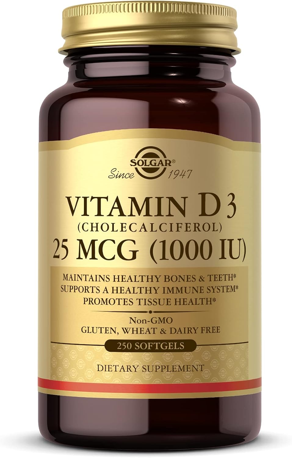 Solgar Vitamin D3 (Cholecalciferol) 125 mcg (5000 IU), 100 Softgels – Bone and Immune Support