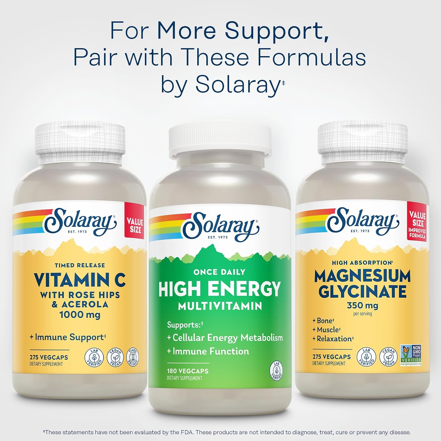 SOLARAY Once Daily High Energy Multivitamin - Vitamin C, D, B12 - 180 Veg Capsules