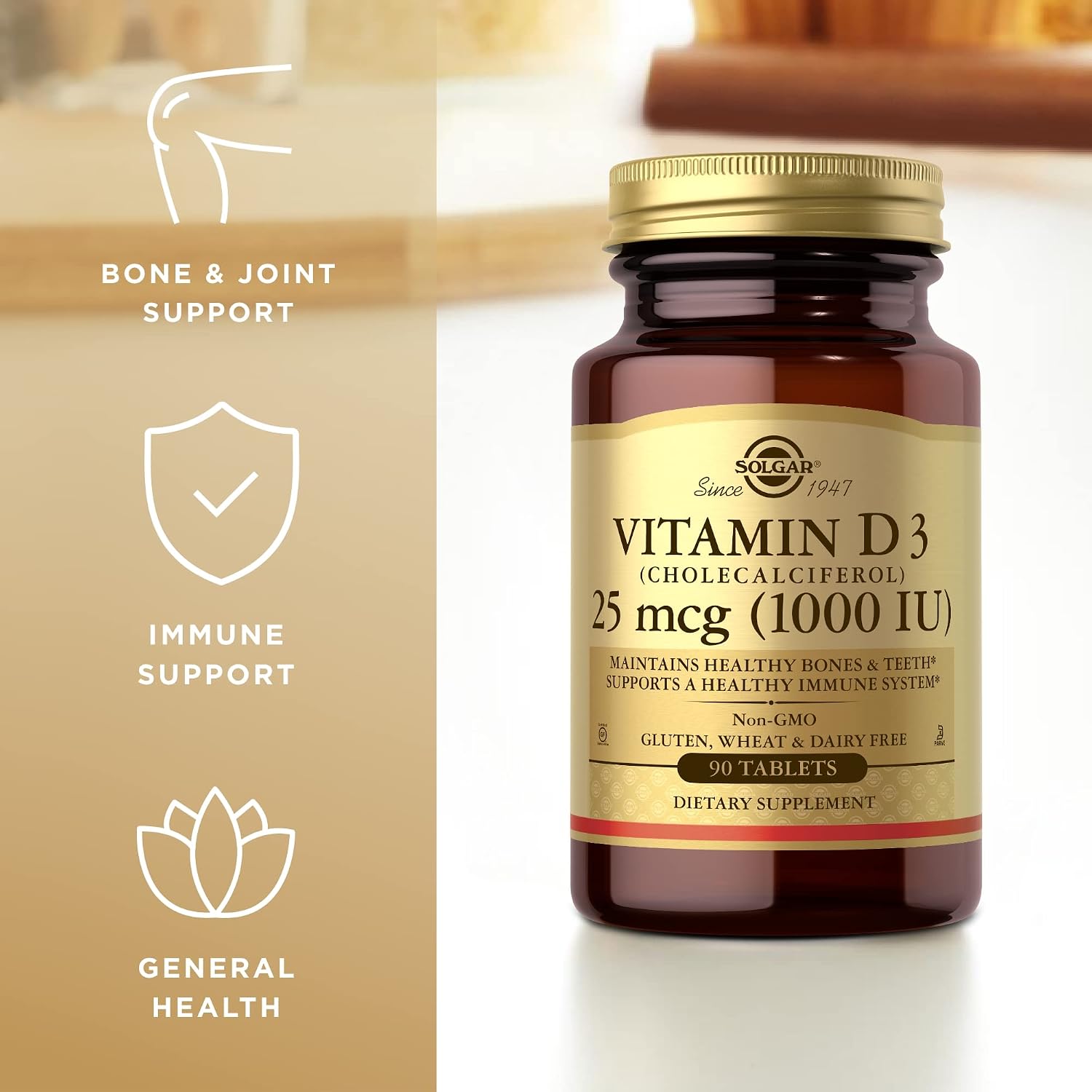 Solgar Vitamin D3 (Cholecalciferol) 1000 IU Tablets, 90 Count