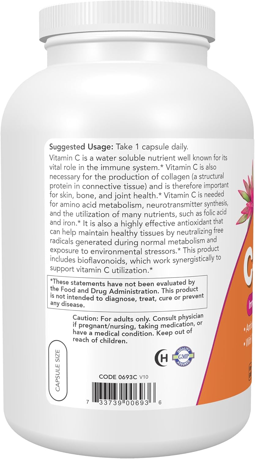 NOW Foods Vitamin C-1000 with 100 mg Bioflavonoids, 500 Veg Capsules