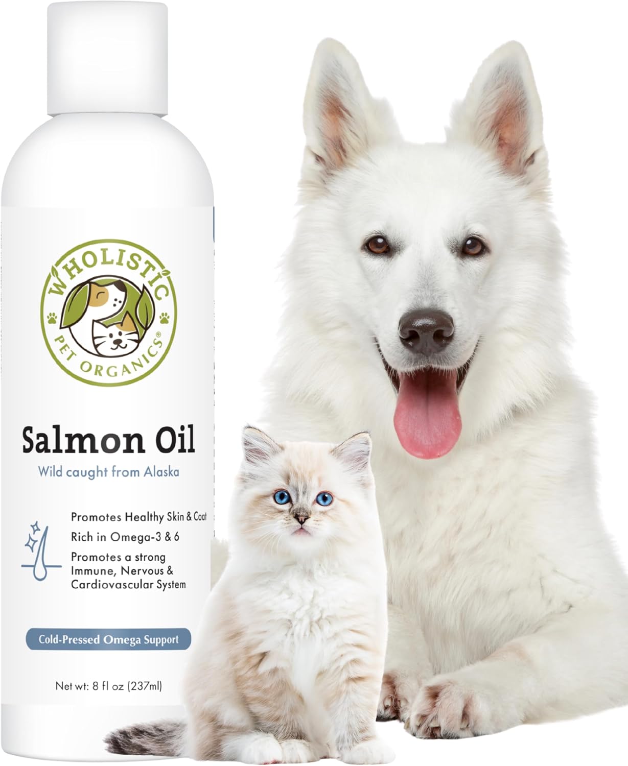 Wholistic Pet Organics Wild Alaskan Salmon Oil for Dogs and Cats - Omega-3 Fish Oil Supplement - 237 mL