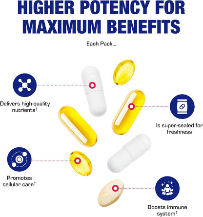 All-in-One Vitamin Packs for Women & Men Over 50 with Omega-3, Magnesium, Vitamin D3 & Citrus Bioflavonoids – 1 Month Supply
