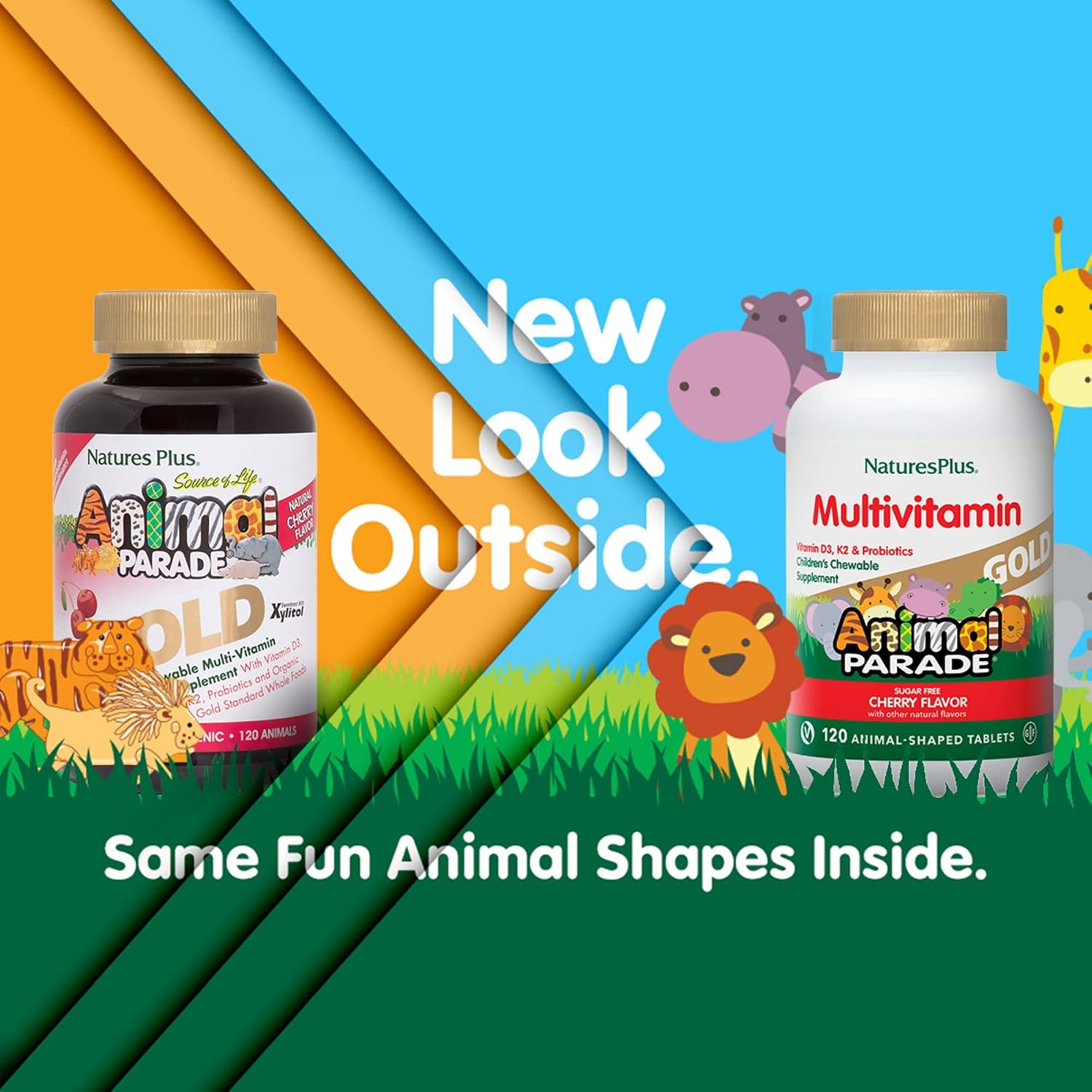 NaturesPlus Animal Parade Gold Children's Chewable Multivitamin - Natural Cherry Flavour - 120 Animal Shaped Tablets