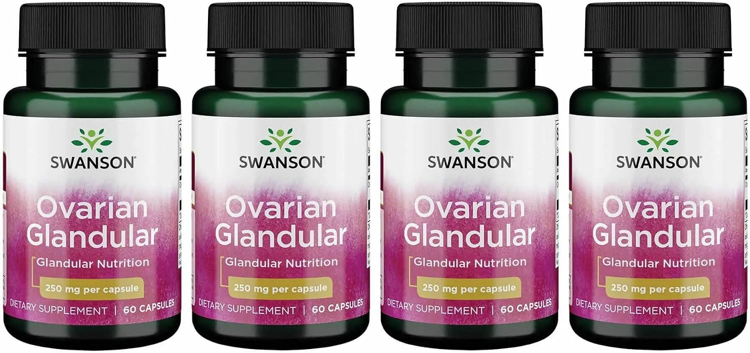 Swanson Ovarian Glandular Supplement - Women's Glandular Health and Hormonal Balance Support - Premium Bovine Tissue - 60 Capsules, 250 mg Each