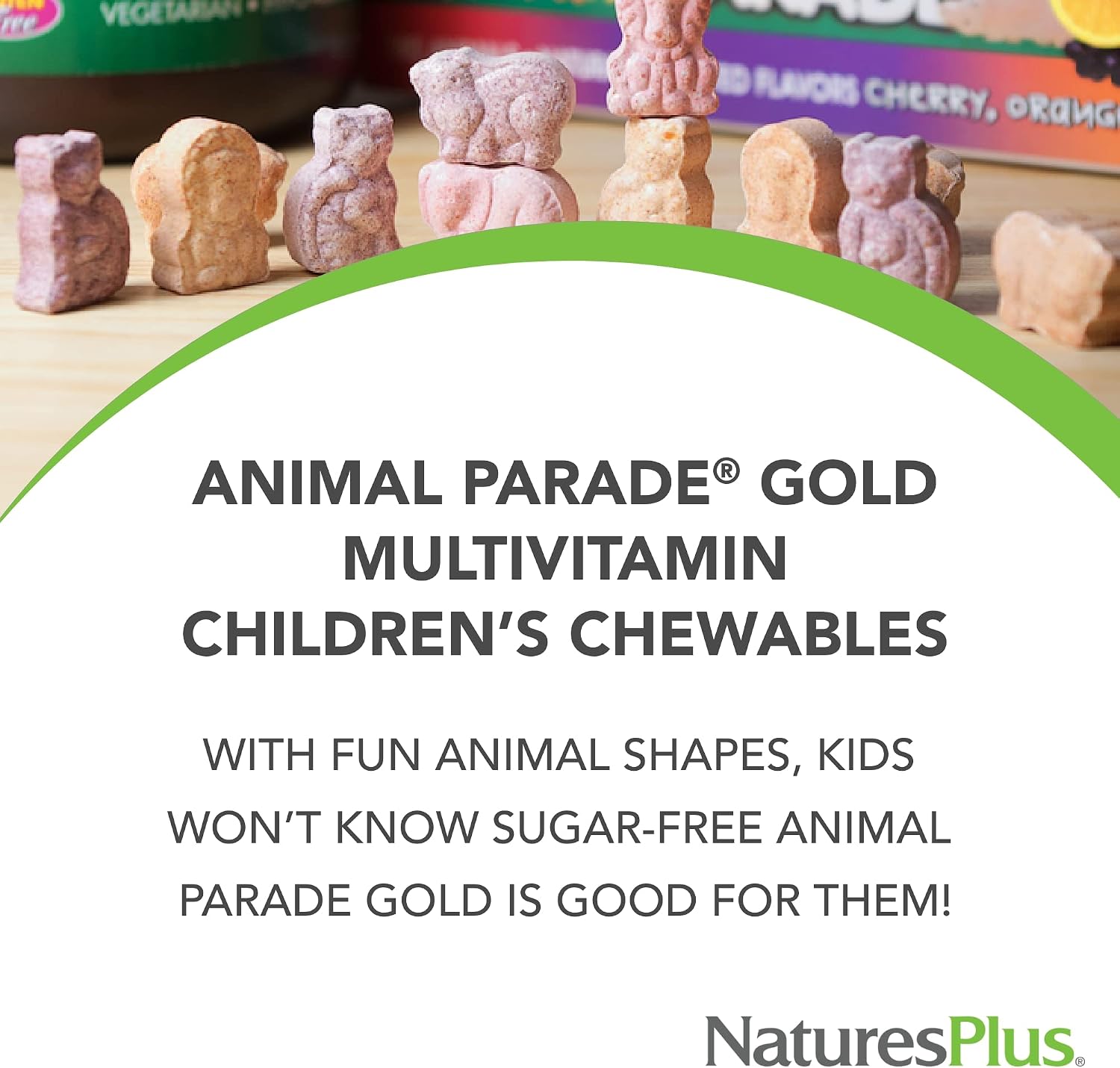 NaturesPlus Animal Parade Gold Children's Chewable Multivitamin - Natural Cherry Flavour - 120 Animal Shaped Tablets