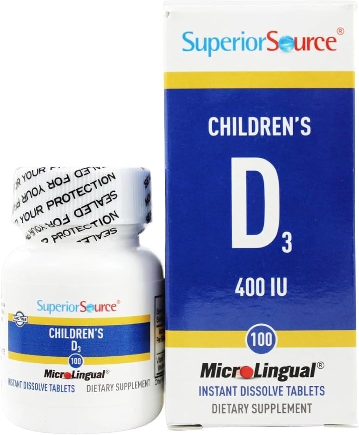 Superior Source Children's Vitamin D3 400 IU – Teeth, Bone & Immune Support Supplement for Kids – Non-GMO – 100 MicroLingual Dissolvable Tablets