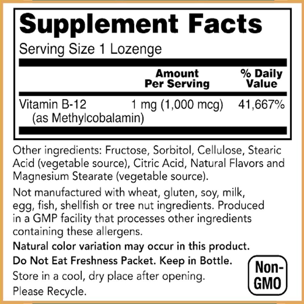 Baar Brain B12 Lozenges, 1000 mcg, 100 Count - görsel 4