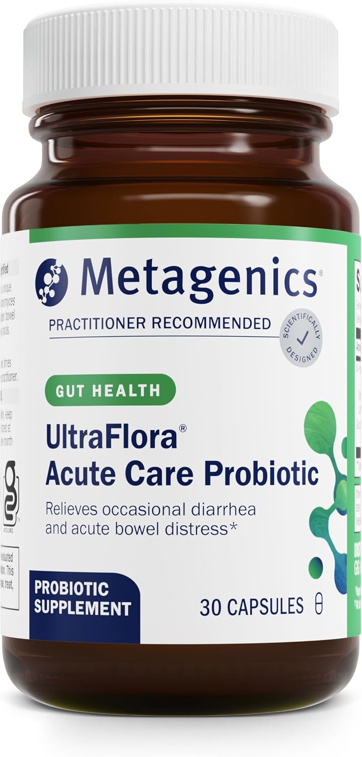 Metagenics UltraFlora Acute Care - Probiotic Supplement for Acute Bowel Distress, Bloating and Gas - 30 Capsules