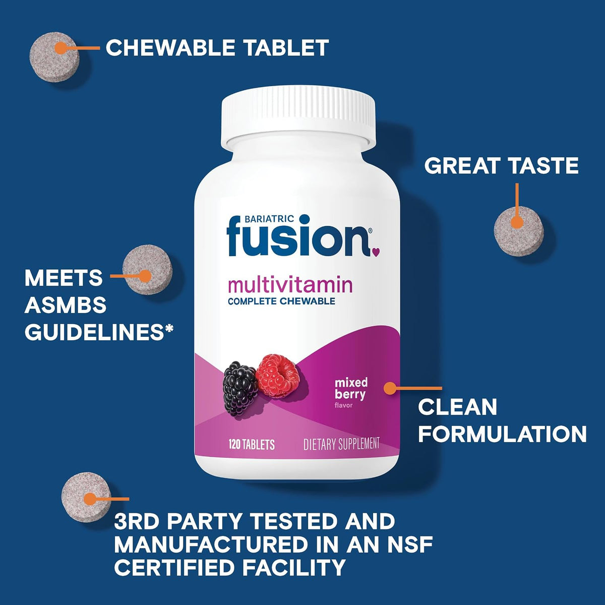 Bariatric Fusion Complete Chewable Multivitamin with Iron - Mixed Berry - 120 Tablets (1 Month Supply) - görsel 3