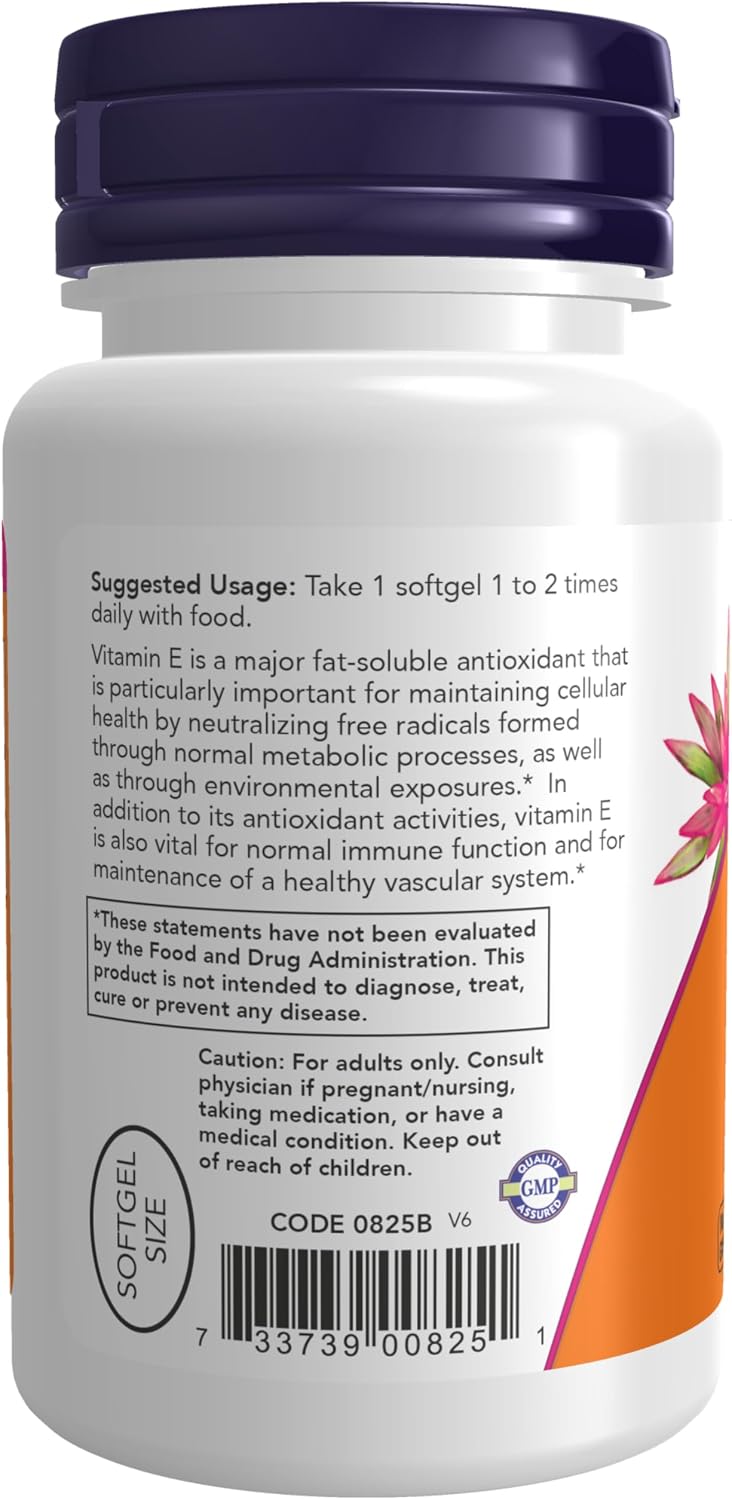 NOW Foods Vitamin E 200 IU (134 mg), Natural D-Alpha Tocopherol, 100 Softgels