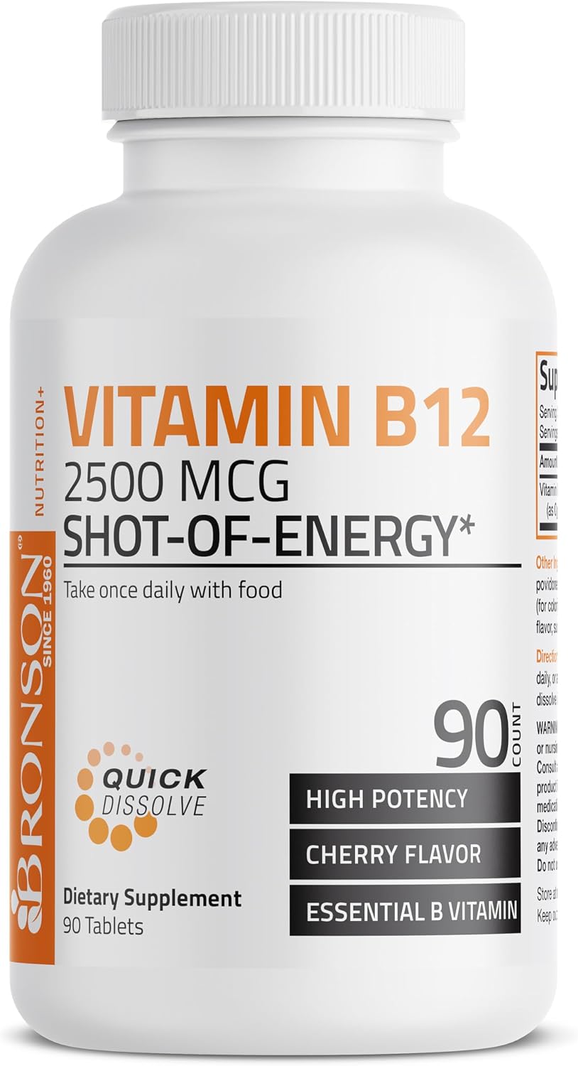 Bronson Vitamin B12 2500mcg Fast Dissolve Sublingual Tablets, Cherry Flavour, 90 Count