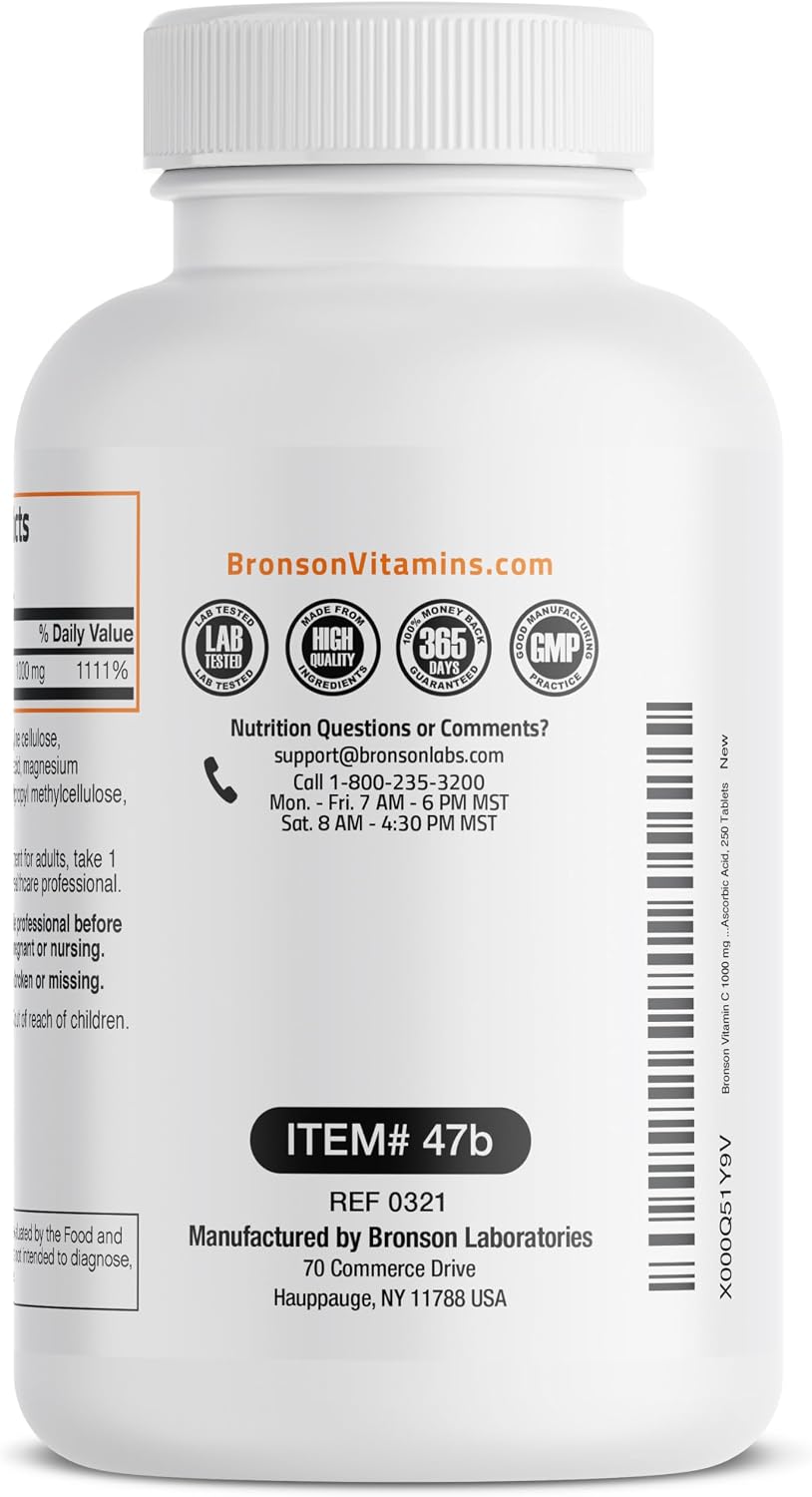 Bronson Vitamin C 1000 mg – Non-GMO Ascorbic Acid Tablets (250 Tablets)