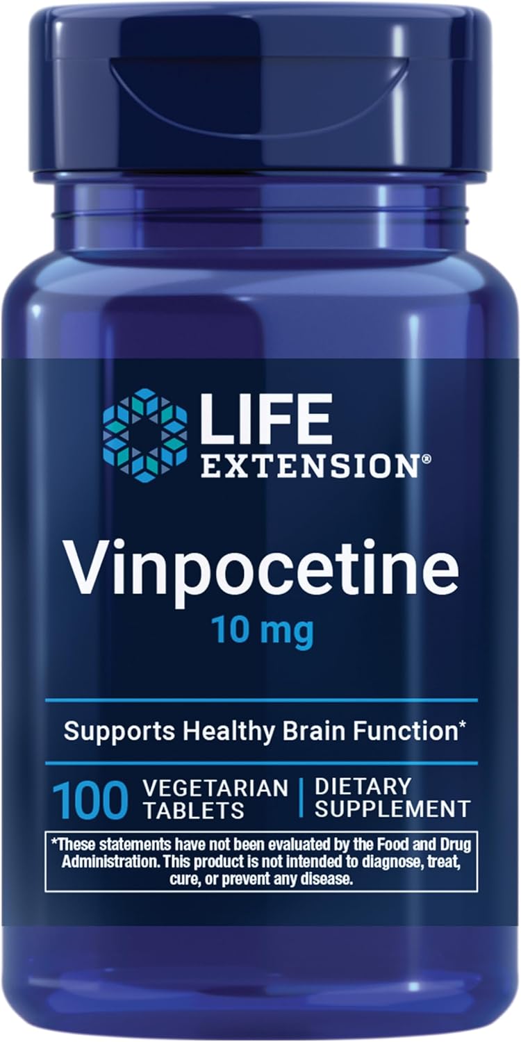 Life Extension Vinpocetine – Brain Health Supplement for Memory and Concentration – 100 Tablets
