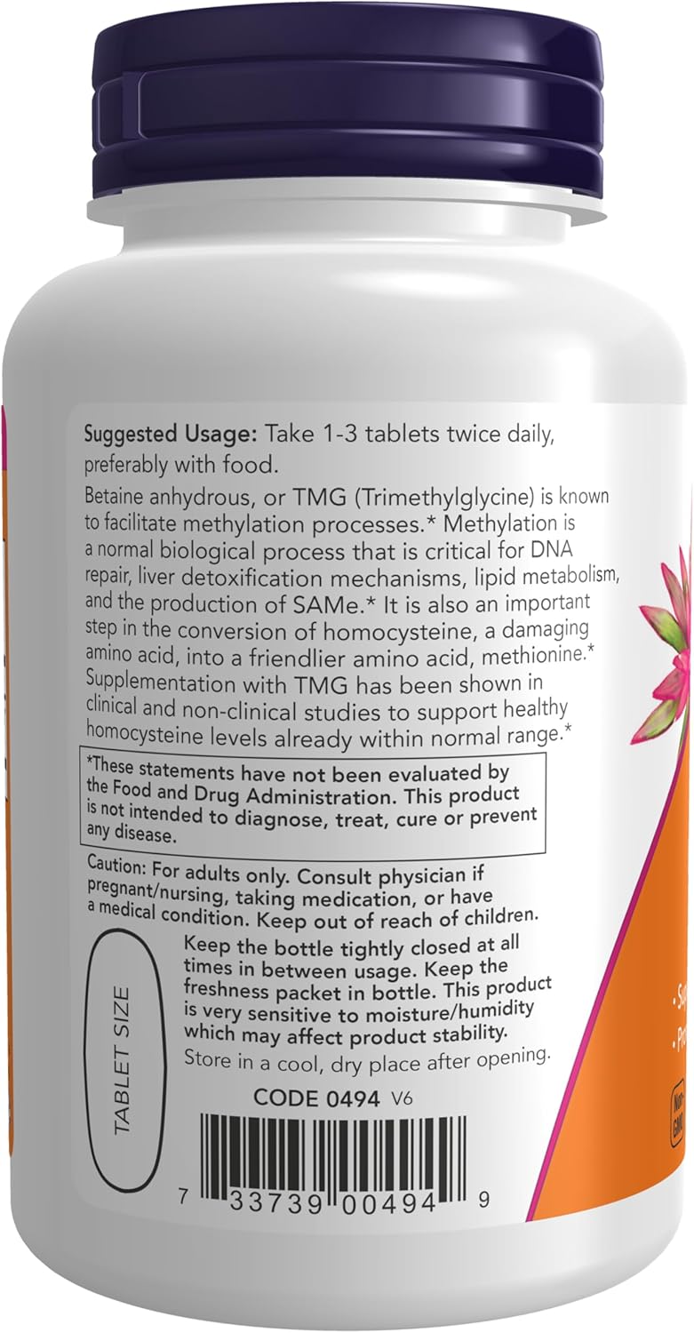 Now Foods Extra Strength TMG 1,000 mg Tablets, 100 Count