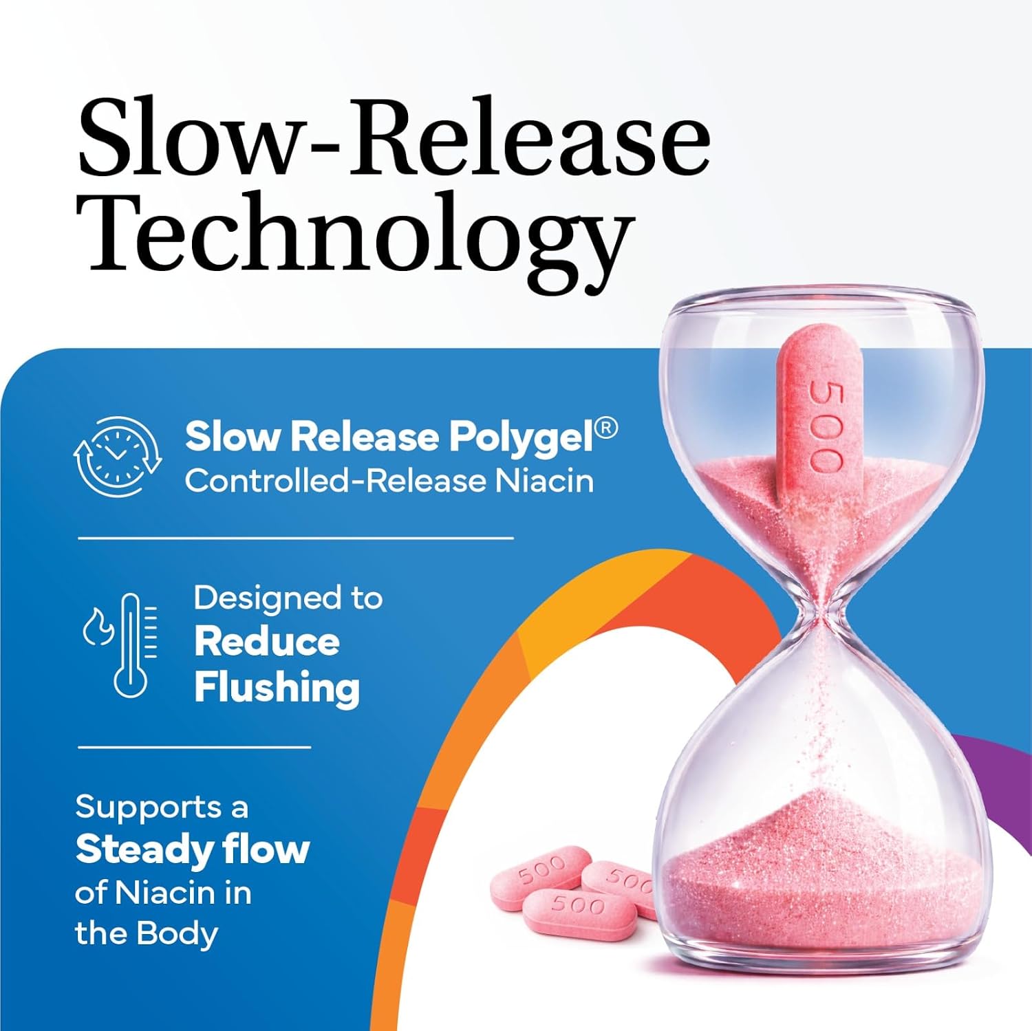 Slo-Niacin Slow Release Niacin 500mg – Vitamin B3 Supplement for Heart Health – 100 Tablets