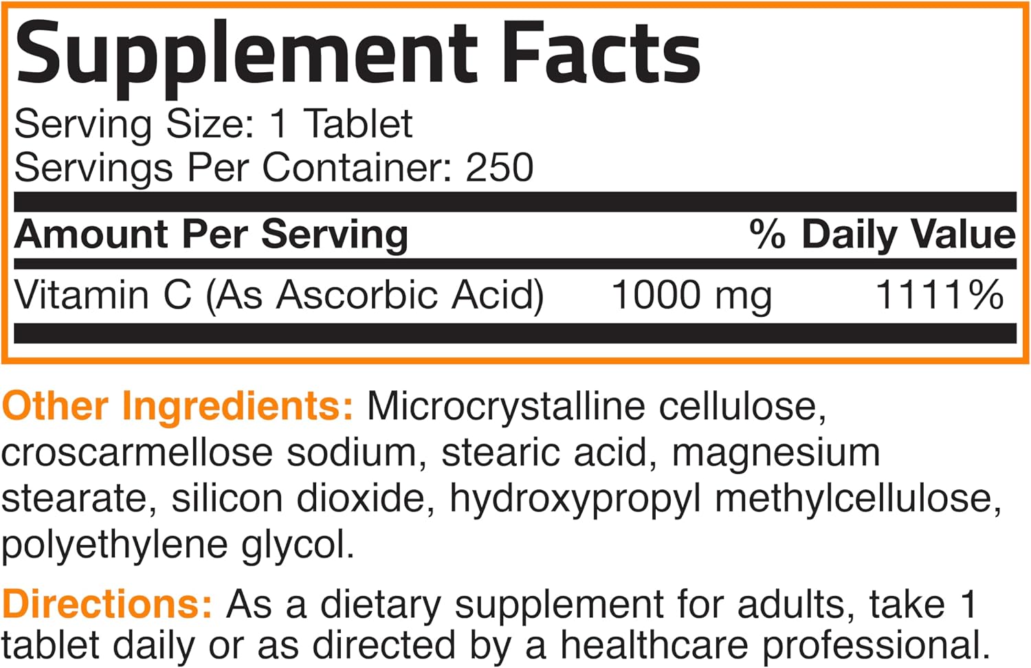 Bronson Vitamin C 1000 mg – Non-GMO Ascorbic Acid Tablets (250 Tablets)