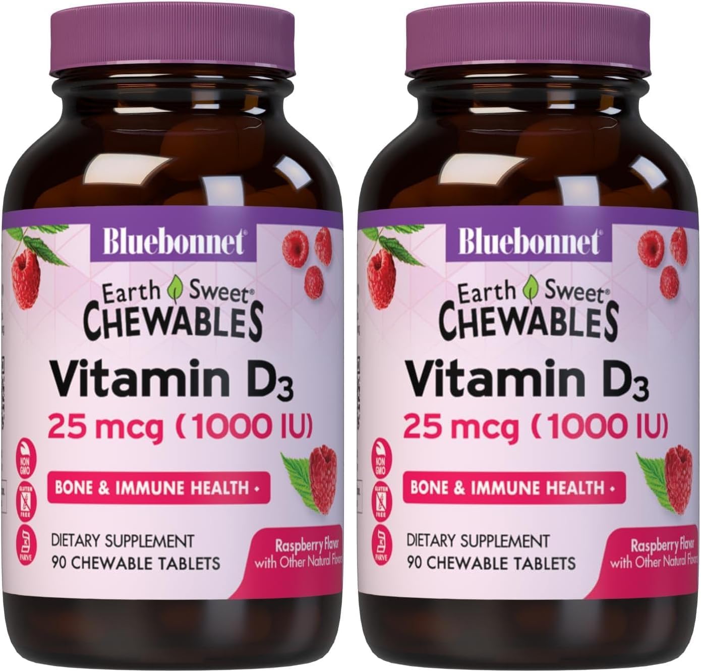 Bluebonnet Nutrition EarthSweet Vitamin D3 1000IU Chewable Tablets - Raspberry - 90 Chewable Tablets