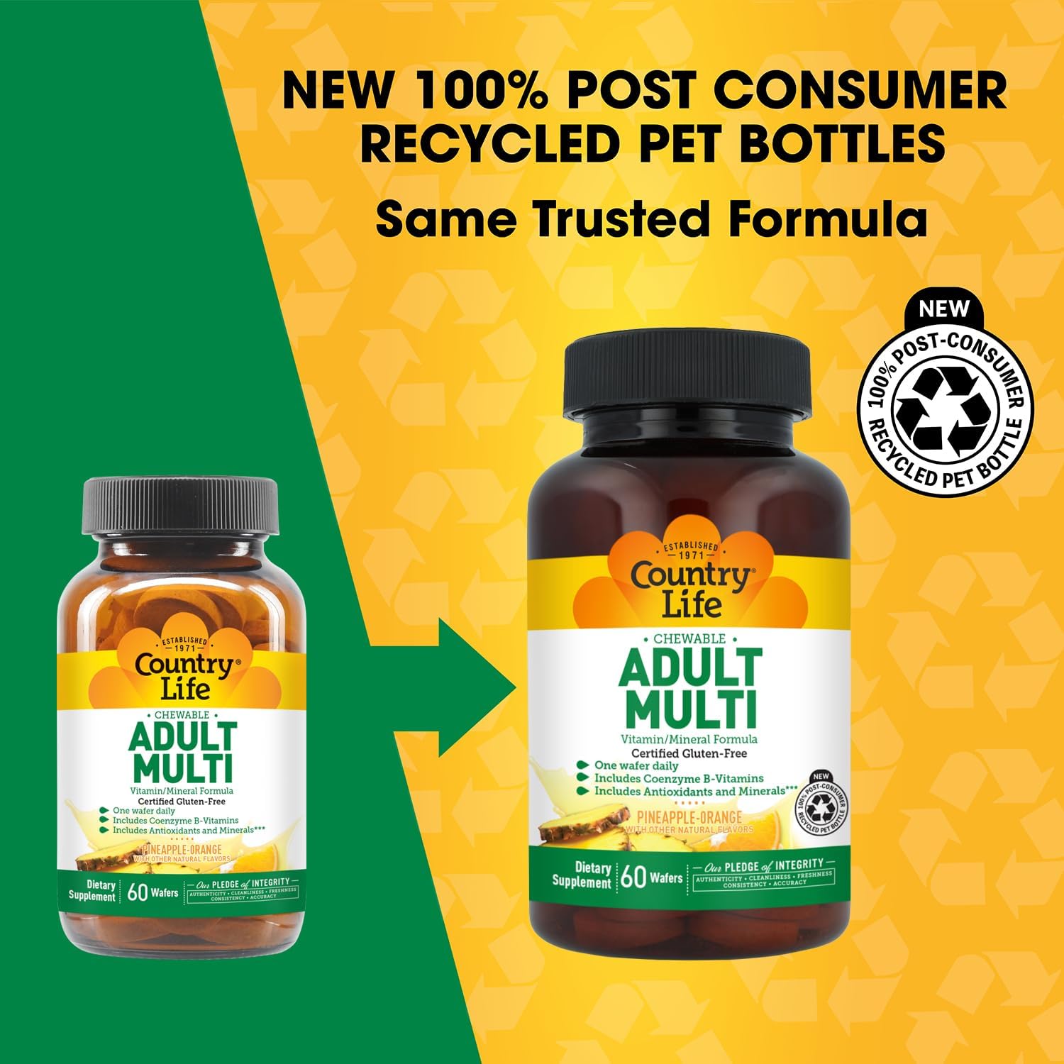Country Life Adult Chewable Multivitamin with Coenzyme B-Vitamins, Antioxidants, Minerals, Pineapple-Orange Flavour - Gluten-Free - 60 Wafers