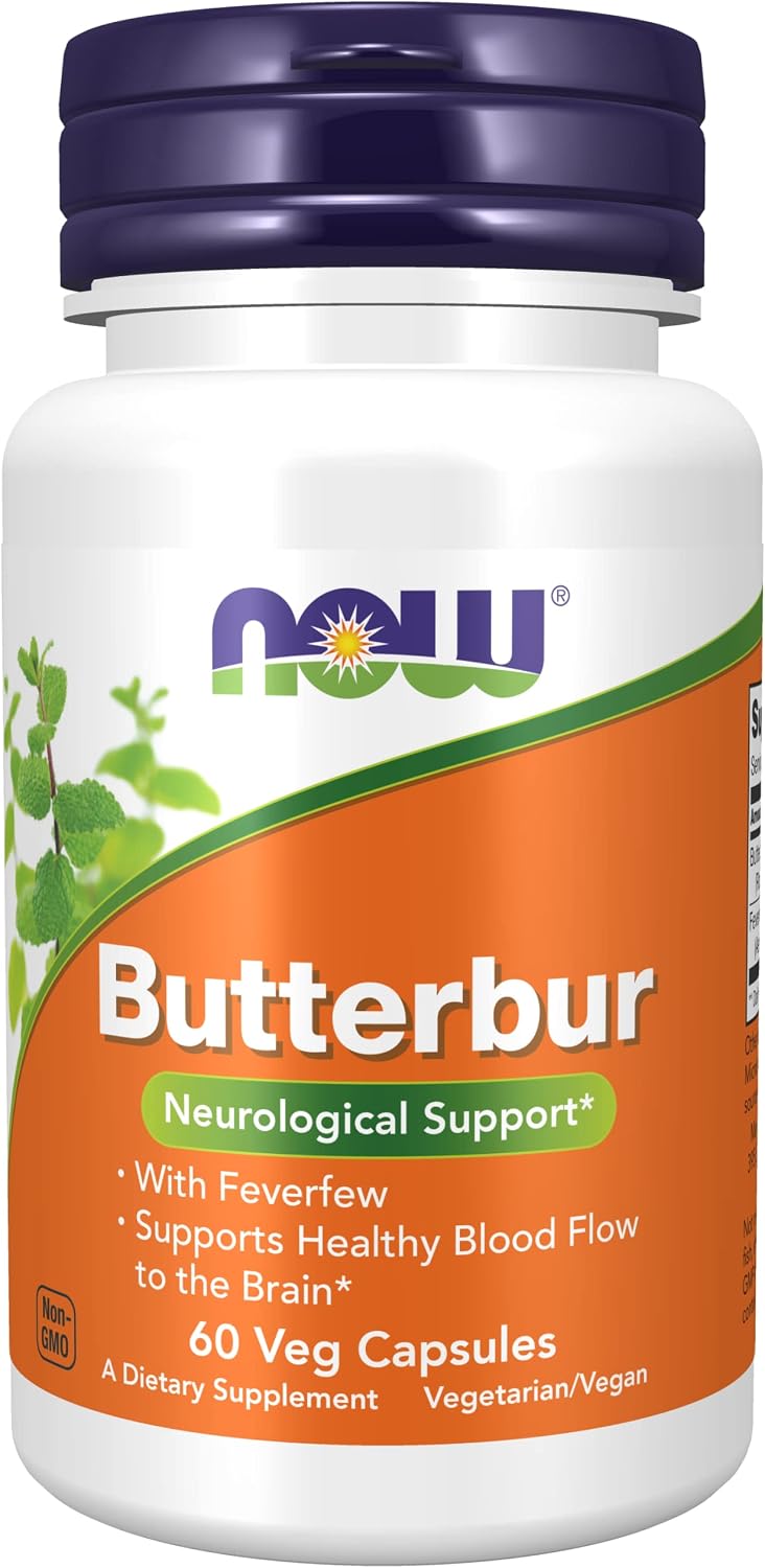 NOW Foods Butterbur with Feverfew, 60 Veg Capsules – Neurological Support