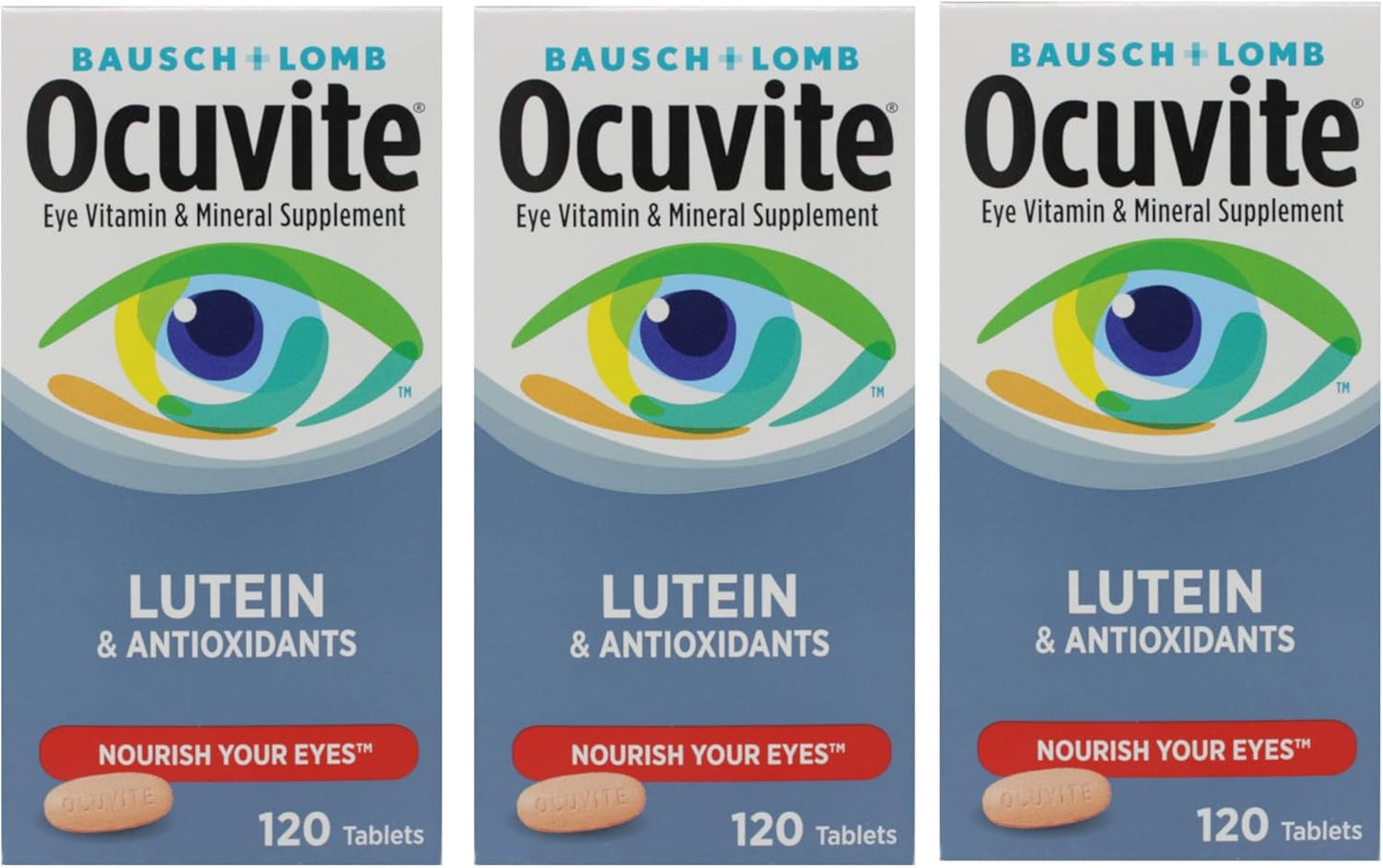Bausch + Lomb Ocuvite Vitamin & Mineral Supplement with Lutein, 120 Tablets (Pack of 3) - görsel 1