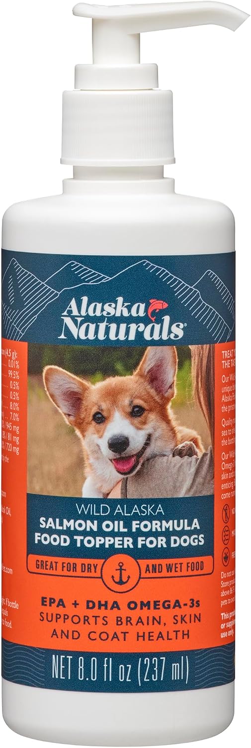 Alaska Naturals – Wild Alaska Salmon Oil Formula Dog Food Topper – EPA and DHA Omega-3 – Supplement for Healthy Skin, Shiny Coat – Made in the USA – 8 oz Pump Bottle - görsel 1