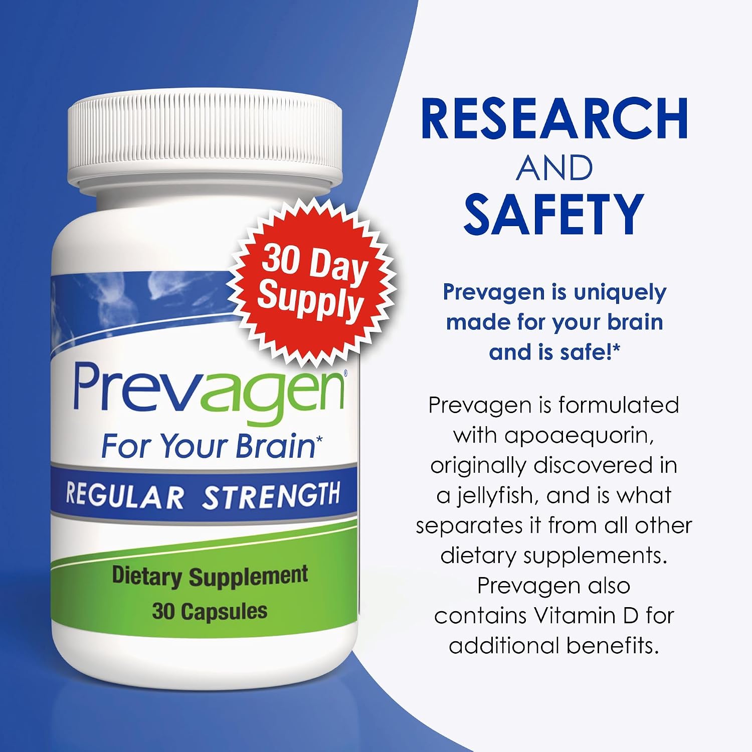 Prevagen Regular Strength Brain Supplement – 30 Capsules with Apoaequorin and Vitamin D3