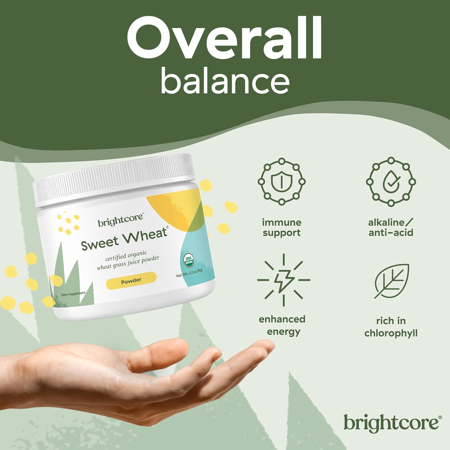 Brightcore Nutrition Sweet Wheat Wheatgrass Juice Powder – Super Greens for Digestive Health & Immune Support, 90g