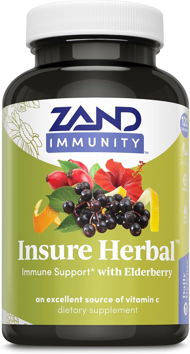 Zand Insure Herbal Immune Support - Vitamin C, Zinc, Echinacea, Elderberry & Ginger - 120 Vegetarian Capsules