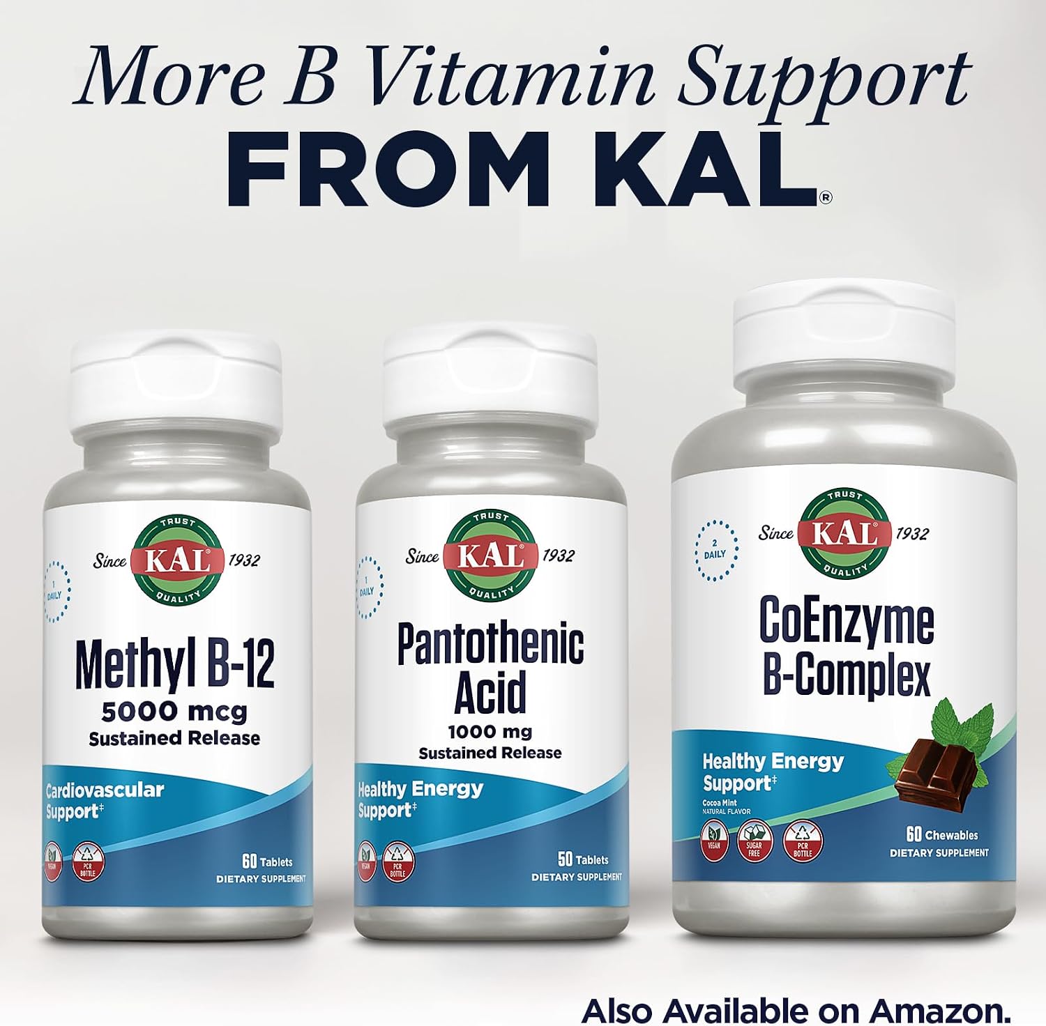 KAL Pantothenic Acid 1000 mg – Sustained Release Vitamin B5 (Vegan, 50 Tablets)