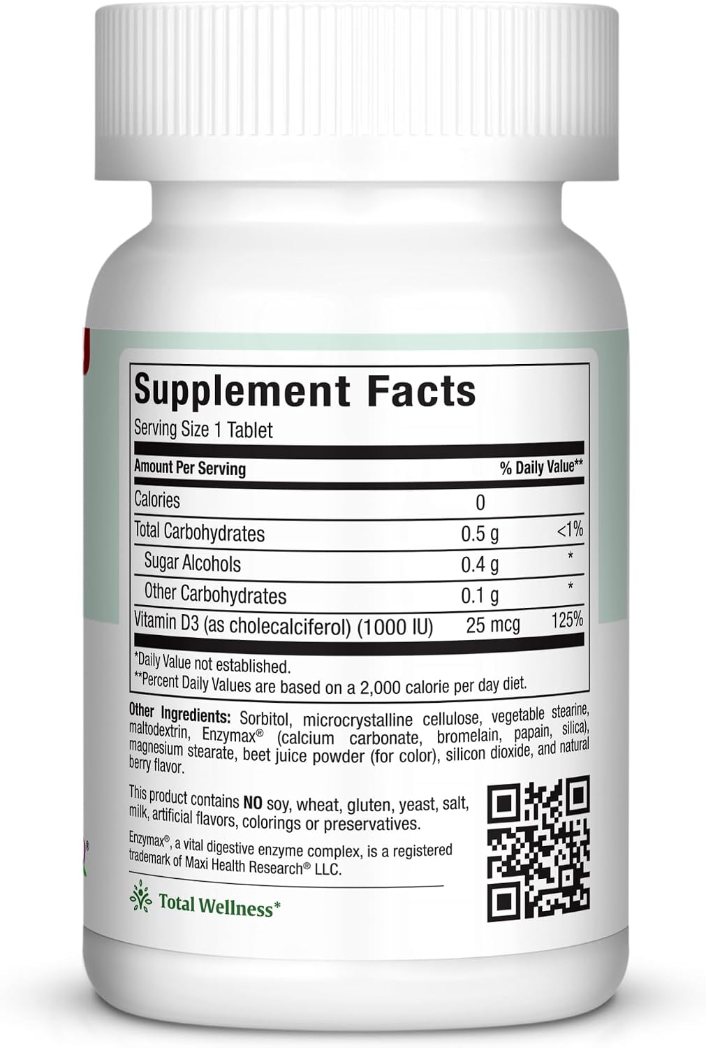 Maxi Health Chew-D-Max Vitamin D3 1000 IU - Chewable for Kids and Adults - Natural Berry Flavour - 100 Chewables