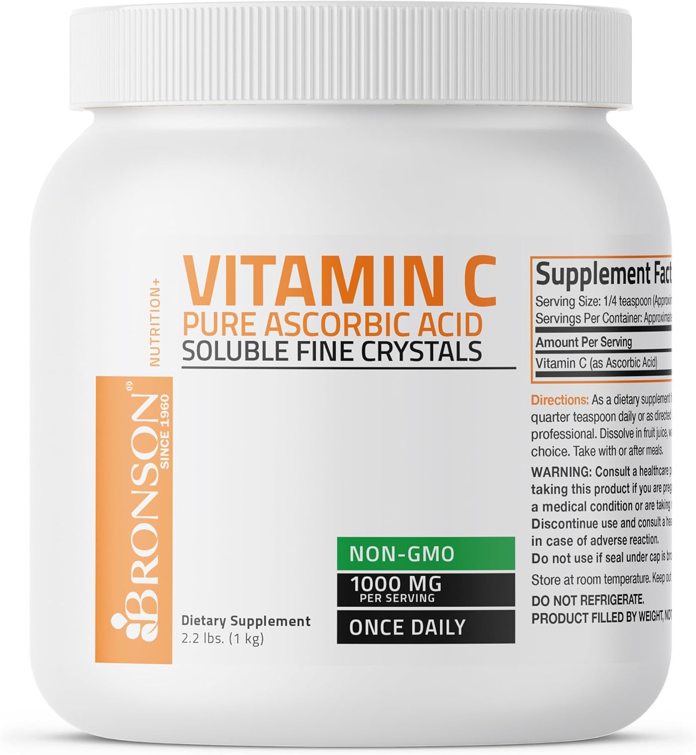 Bronson Vitamin C Powder – Pure Ascorbic Acid, Non-GMO Crystals – 1 kg (2.2 lbs)