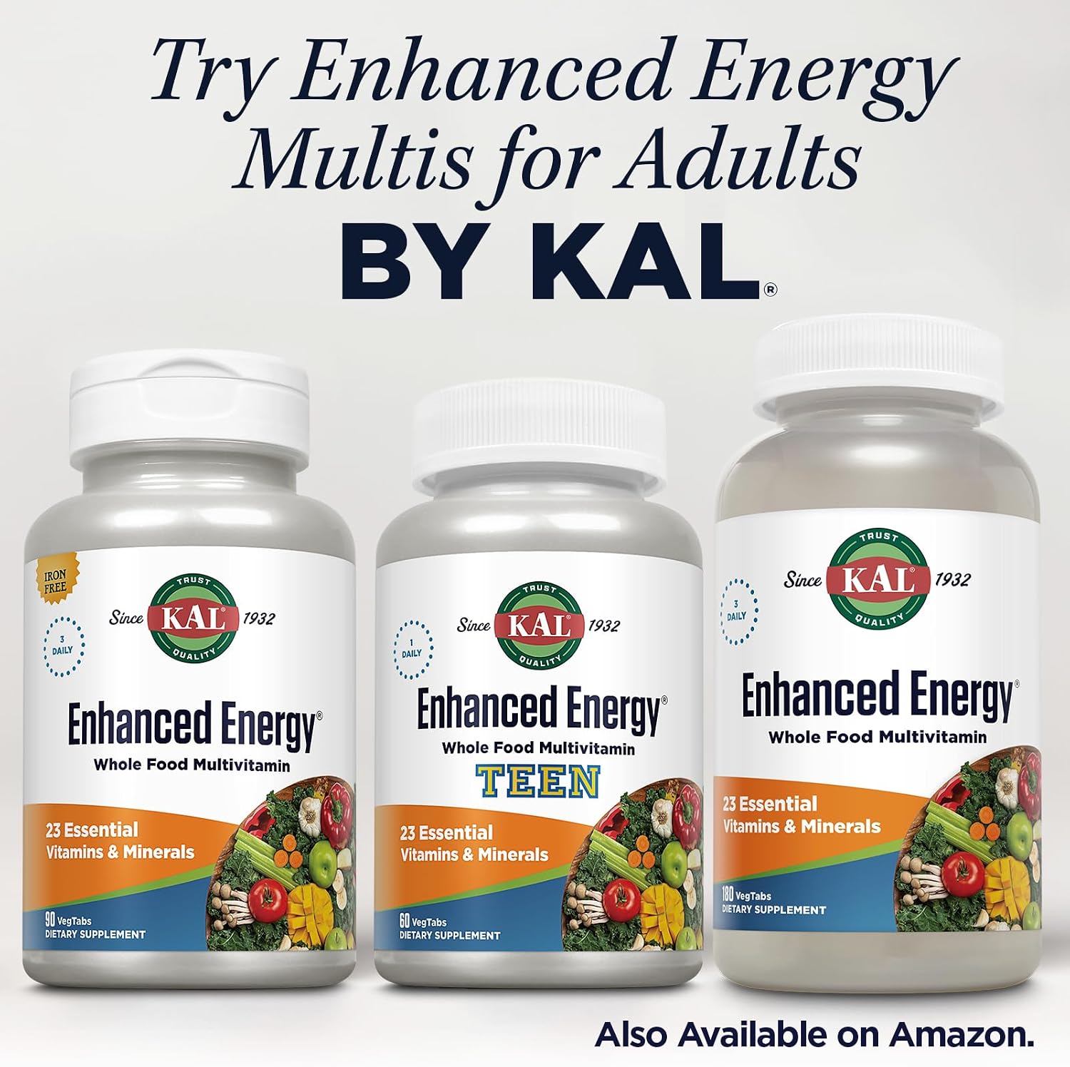 KAL Teens Enhanced Energy Multivitamin – Once Daily Whole Food with Iron – 60 Tablets