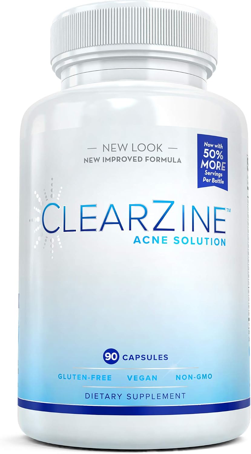 ClearZine Acne Pills – Hormonal & Cystic Acne Supplement for Teens and Adults (90 Capsules)