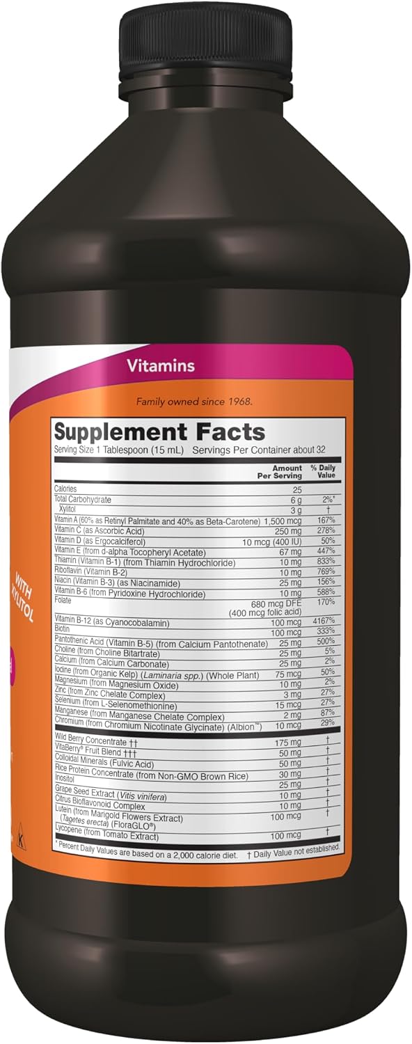 NOW Foods Liquid Multi, Fast-Absorbing Liquid Vitamin & Mineral, Wild Berry Flavour, 16 fl oz (473 ml)