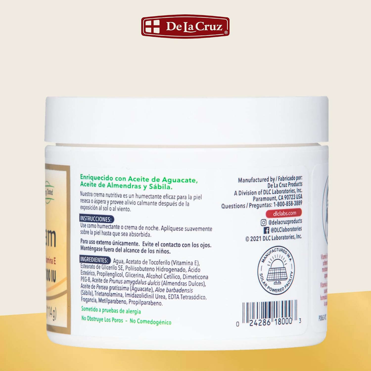 De La Cruz Vitamin E Cream Moisturizer for Face and Neck - 113 g