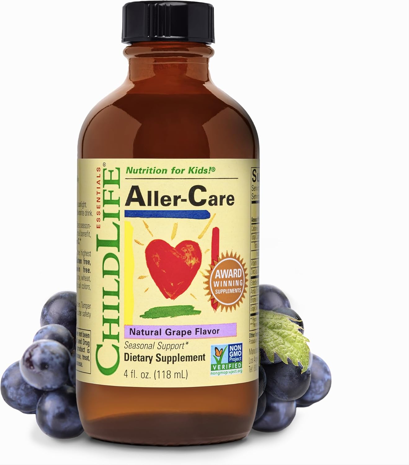 CHILDLIFE ESSENTIALS Aller-Care - Natural Liquid Relief for Kids & Toddlers, Seasonal Support Syrup with Elderberry, Zinc, Bromelain, & Vitamin C, Immune Support Formula - 118 mL (4 fl oz)