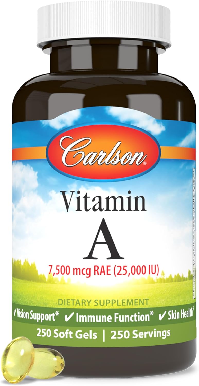 Carlson Vitamin A 25000 IU (7500 mcg RAE) Softgels – Immune Support & Vision Health