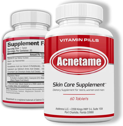 Acnetame Acne Pills – Vitamin Supplements for Acne Treatment – Natural Clear Skin – 60 Tablets – Canada