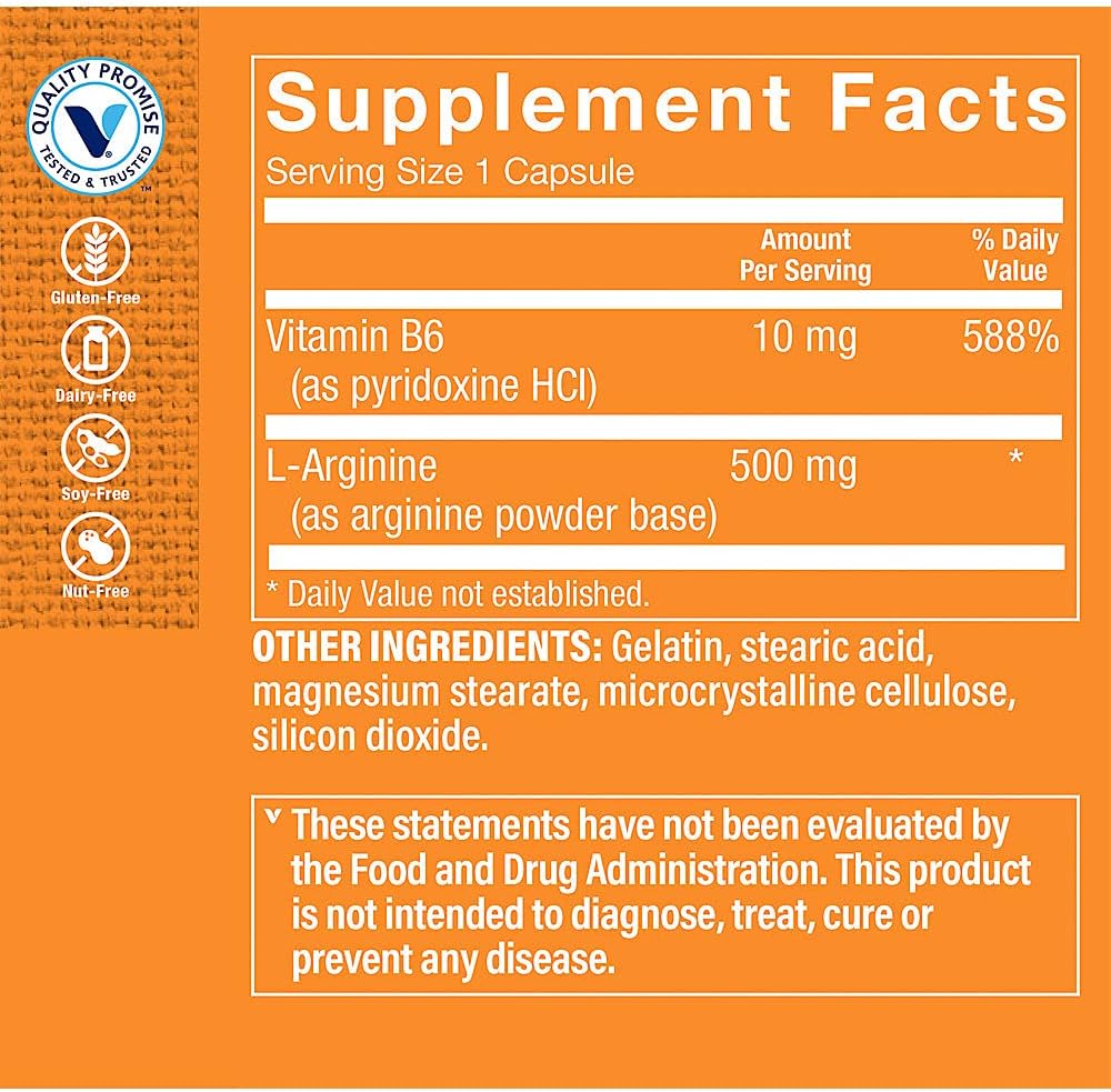 The Vitamin Shoppe L-Arginine 500 mg - Nitric Oxide, Circulation and Exercise Performance Support (300 Capsules)