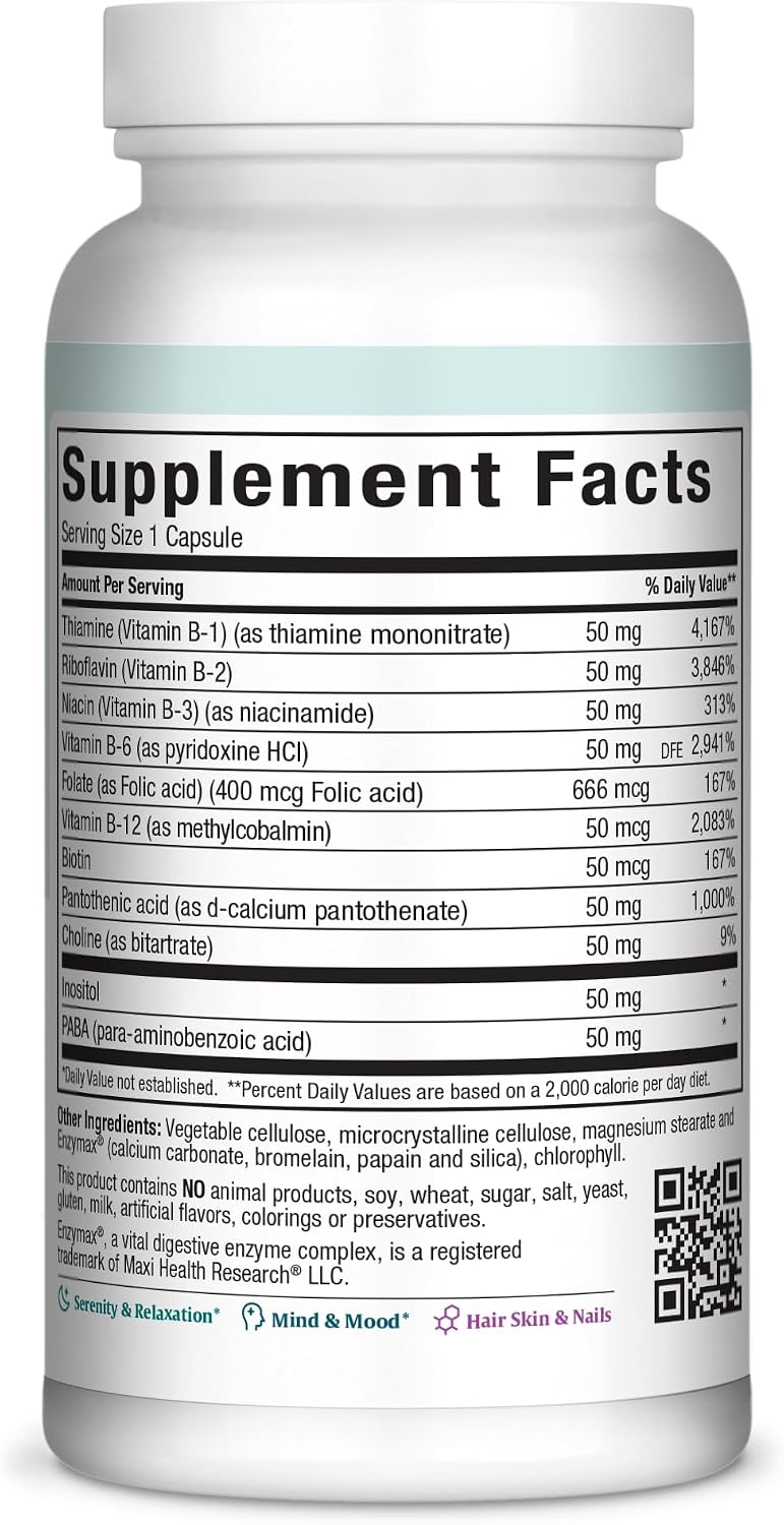 Maxi Health Stress Relief Vitamin B Complex - Vegan, Gluten & Soy Free, 250 Capsules