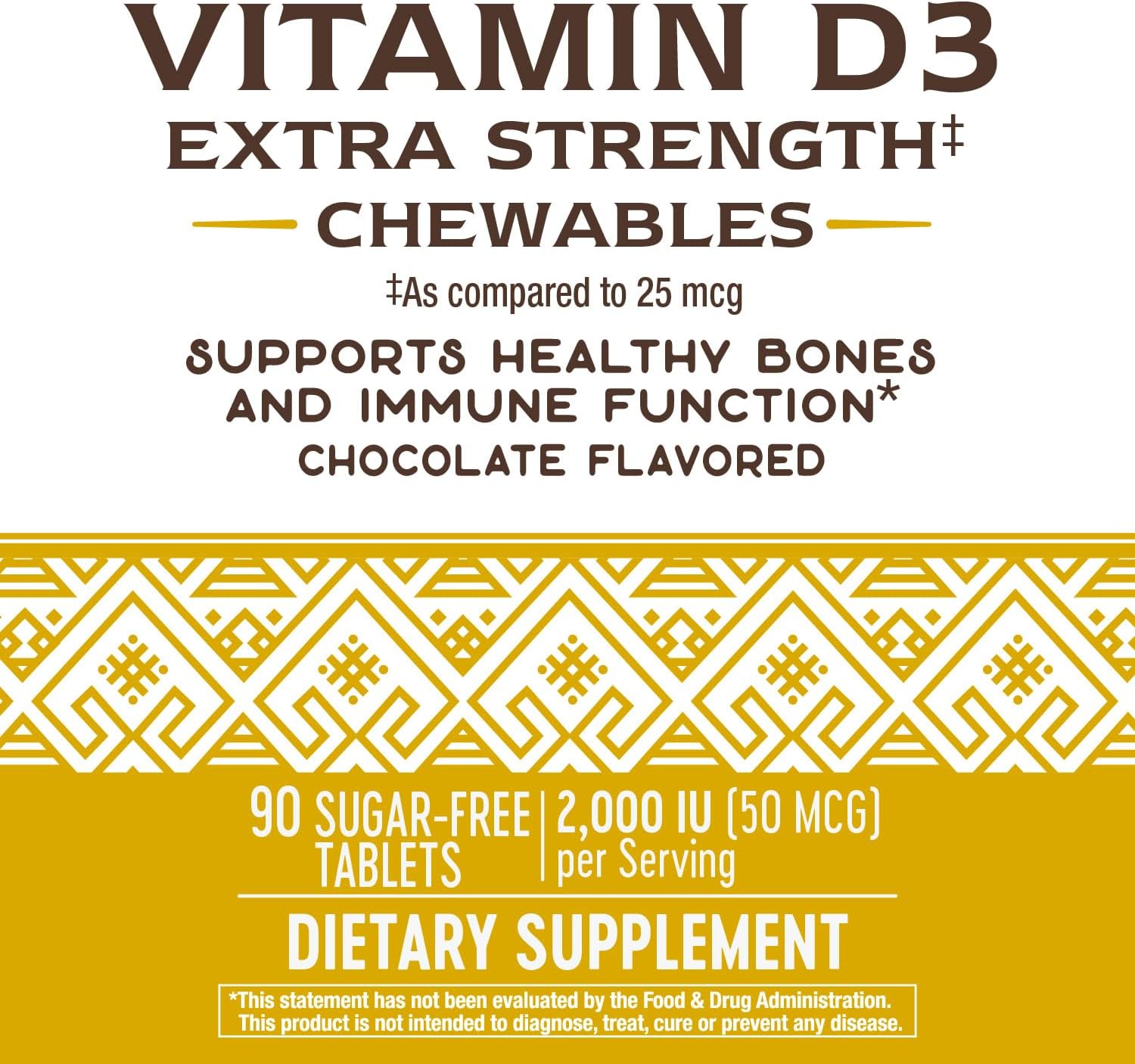 Nature's Way Vitamin D3 Extra Strength, Sugar-Free, Chocolate Flavoured, 90 Chewables