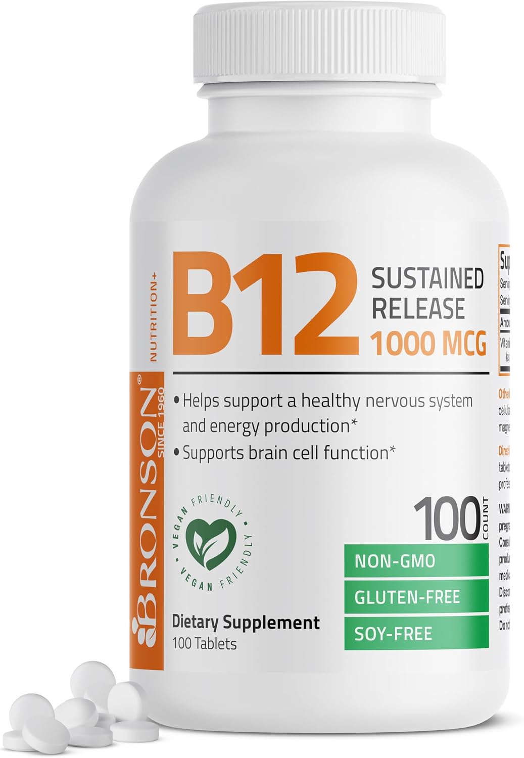 Bronson Vitamin B12 1000 mcg Sustained Release Tablets – Non-GMO, Vegan