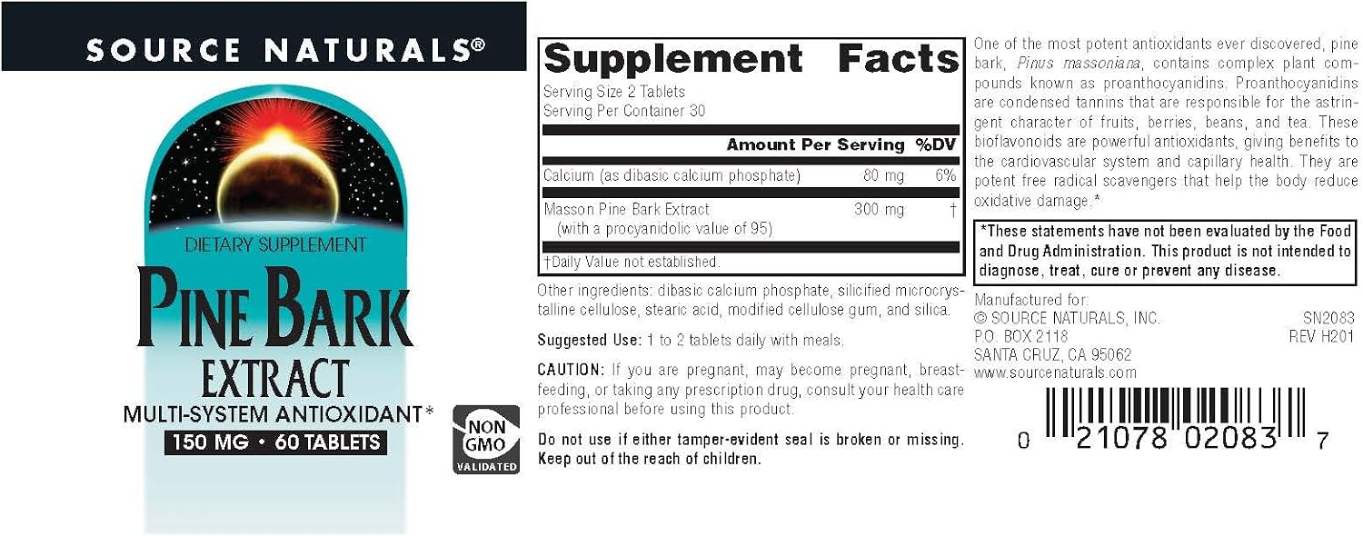 Source Naturals Pine Bark Extract 150mg - 60 Tablets - Multi System Antioxidant