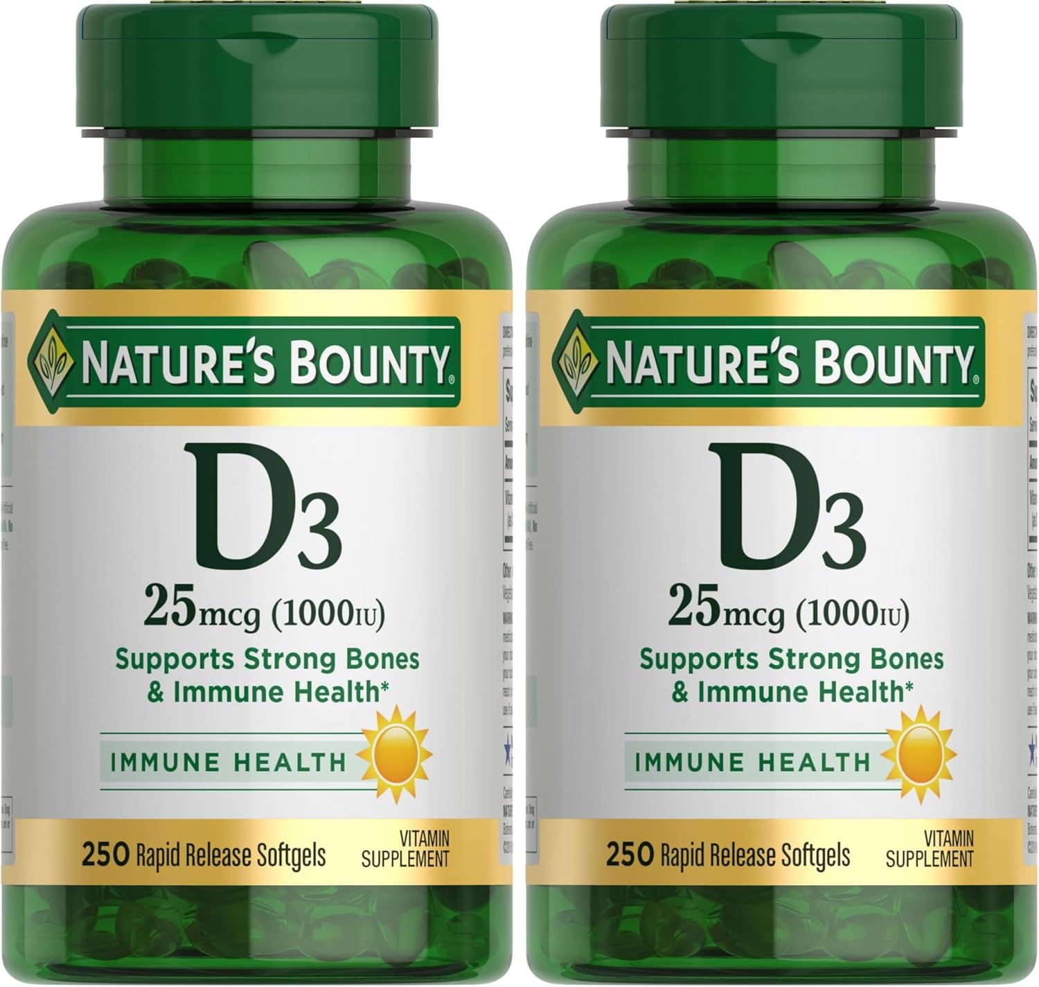 Nature's Bounty Vitamin D3 1000 IU, Immune Support, Helps Maintain Healthy Bones, 250 Rapid Release Softgels