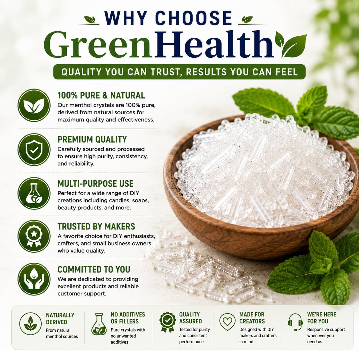 GreenHealth Premium Menthol Crystals – 454 g (16 oz) – 100% Pure Natural
