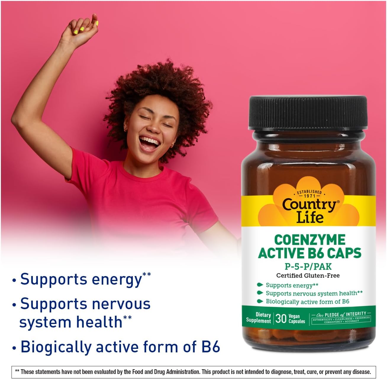 Country Life Coenzyme Active B-6 - 50 mg Vitamin B6 (as 25 mg P-5-P) - 30 Vegetarian Capsules