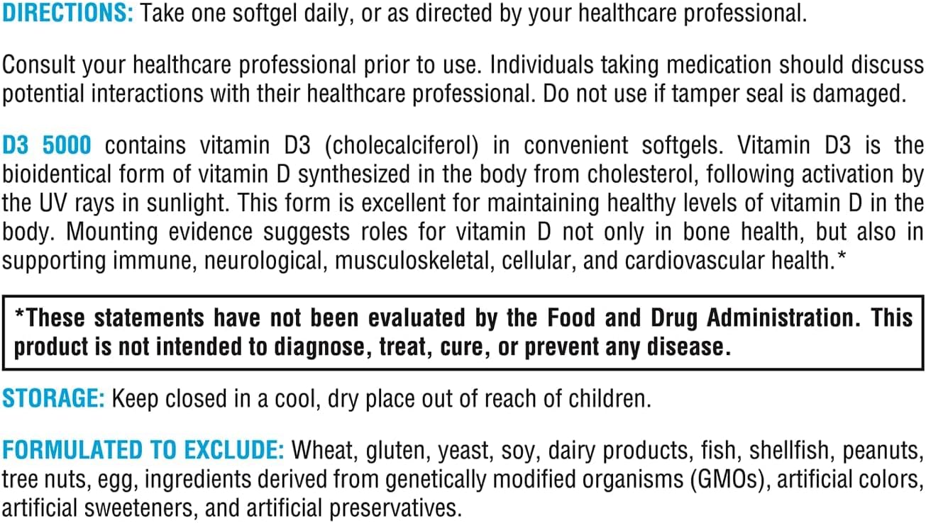XYMOGEN D3 5000 - Bioavailable Vitamin D3 5000 IU (125 mcg) - High Strength Vitamin D Supplement for Immune, Bone, and Heart Health Support - 180 Softgels