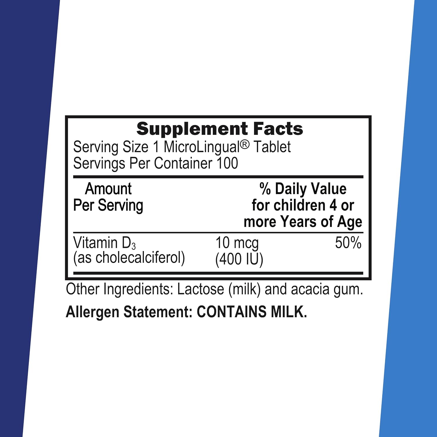 Superior Source Children's Vitamin D3 400 IU – Teeth, Bone & Immune Support Supplement for Kids – Non-GMO – 100 MicroLingual Dissolvable Tablets
