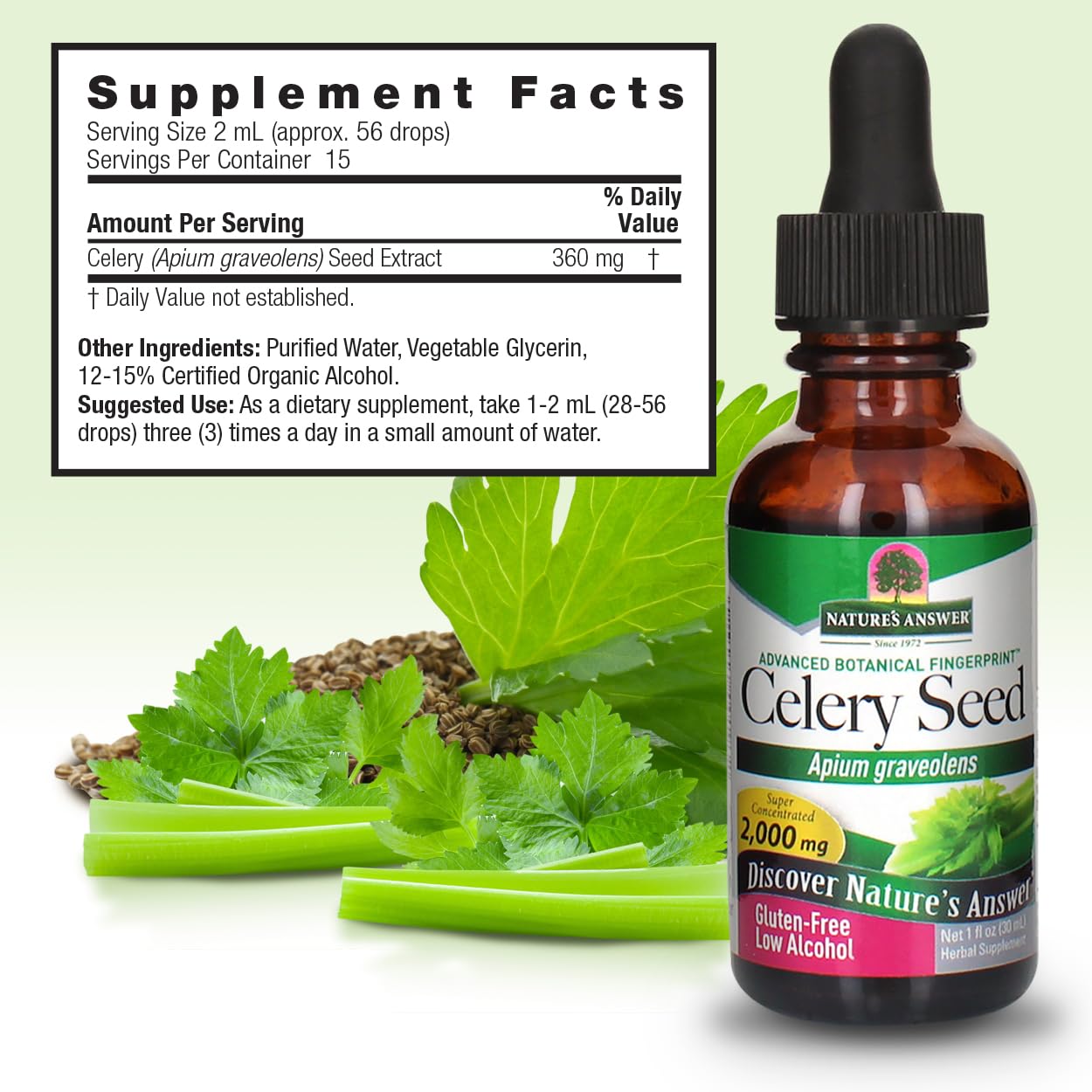 Nature's Answer Celery Seed Extract with Organic Alcohol, 2000 mg, 30 mL